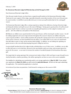 2019 KML Golf Membership Invitation Letter